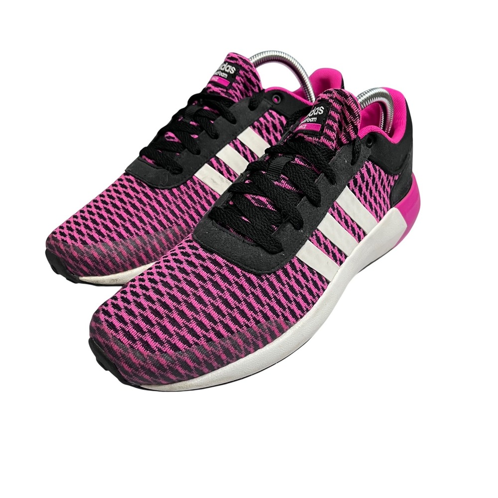 Adidas Cloudfoam Race Womens 8 Pink Black Mesh Running Shoes AW5286